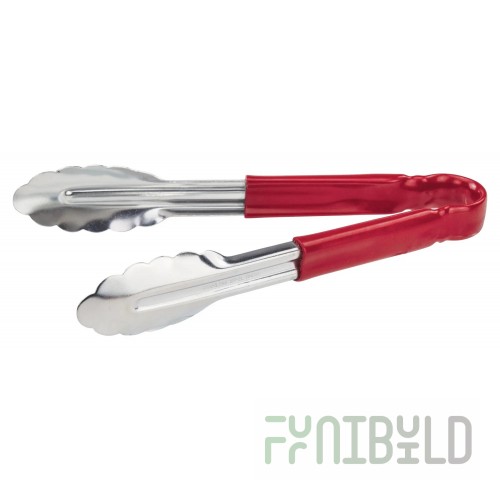Winco UT-9HP-R 9 Inch Utility Tongs for Cold Food Service Red Stainless Steel