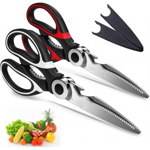 Winco KCHZ09010 9.06 Inch Kitchen Scissors with Red Handles 2 Pack
