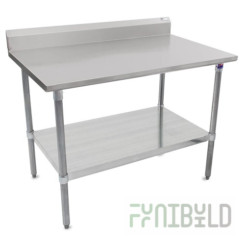 John Boos ST6R5-30120GSK 120 Inch 16 Gauge Stainless Steel Work Table with Backsplash