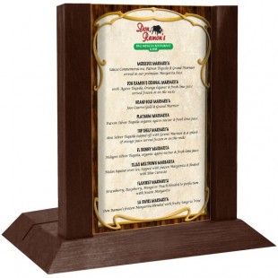 Menu Solutions WDAFR-B Walnut Wood Menu Holder / Tent with 5