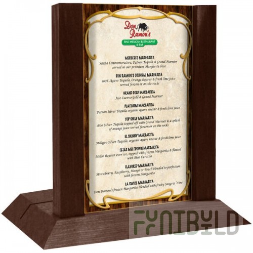 Menu Solutions WDAFR-B Walnut Wood Menu Holder / Tent with 5
