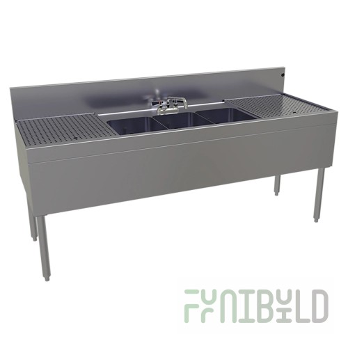 Glastender C-TSB-72 72 Inch Three Compartment Underbar Sink Unit with Drainboards