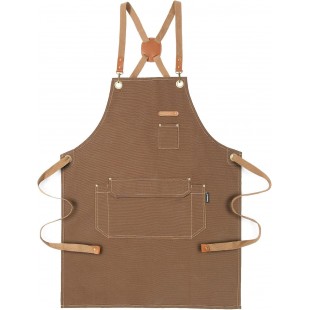 Chef Approved 167BAFHBR 25 Inch Bib Apron Brown Poly-Cotton Blend with 2 Pockets