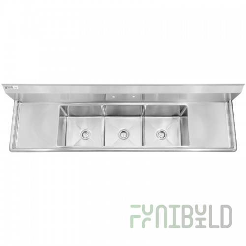 AERO Manufacturing MF3-2418-24LR 105 Inch Three Compartment Sink with Drainboards