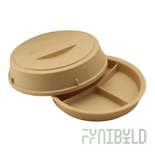 Cambro HK93CW133 Camwear® Heat Keeper Beige 3-Compartment Insulated Meal Delivery Base and Cover - 6/Case
