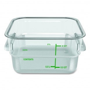 Carlisle 11950AF07 7-1/8 Inch Square Food Storage Container 2 Quarts Polycarbonate Clear with Purple Print