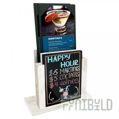Menu Solutions WDMH-WET White Wash Wood Menu Holder with 4