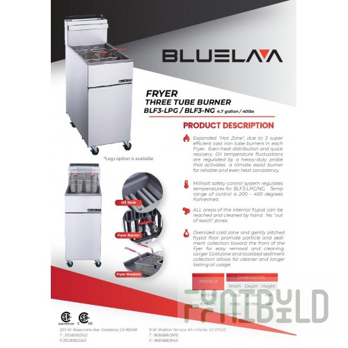 Blue Air BLF3-NG Deep Fryer 40 Lbs Capacity Three Tube Burner