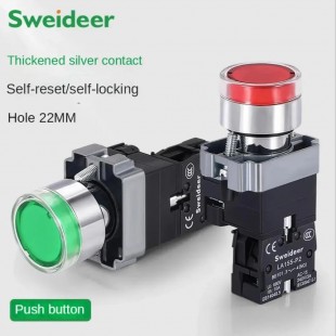 Push button switch with locking and indicator