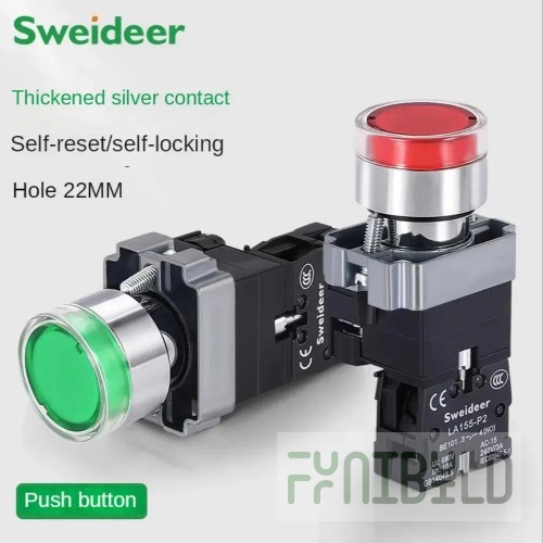 Push button switch with locking and indicator