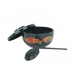 Thunder Group PLNB002 30 Oz Donburi Bowl with Lid and Ladle Black Plastic