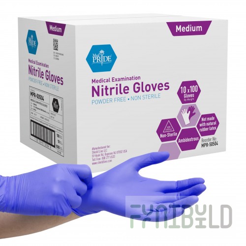 AllPoints 8014537 Box of 100 Gloves Powder-Free Medical Nitrile Indigo