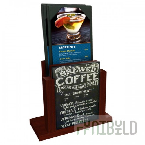 Menu Solutions WDMH-CHALK Mahogany Wood Menu Holder with 4