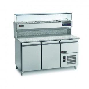 Rosito Bisani PC160 Refrigerated Pizza Prep Table With Upper Refrigerated Toppings Rail Display Case