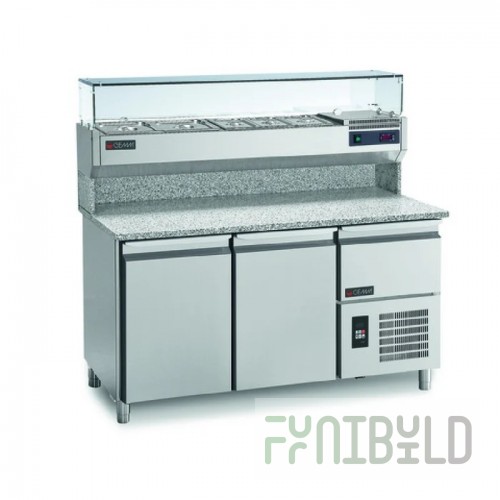 Rosito Bisani PC160 Refrigerated Pizza Prep Table With Upper Refrigerated Toppings Rail Display Case