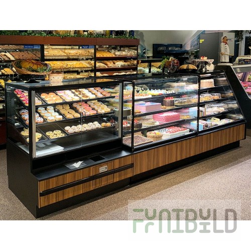 Hussmann DZC-V-075D 75 Inch Ambient Full Service Bakery Display Case Glass Ends Black Interior