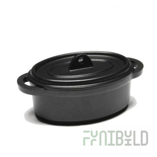 Fortessa 2.9.BLKOVAL.13 6.5 Inch 11 Oz Oval Mini Cassolette with Lid Cast Aluminum Black