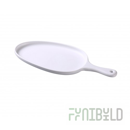Yanco MO-809 15-1/2 Inch Width Organic Shaped Plate with Handle White Melamine