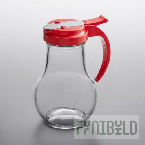 Vollrath 614-02 Dripcut® 14 oz. Glass Syrup Dispenser with Red Plastic Top