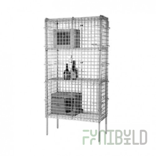 1880 Hospitality FMSEC18604 60 Inch Mobile Security Cage with 4 Shelves and Chrome Finish