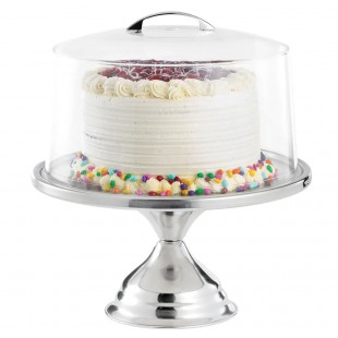 Tablecraft 821422 12-3/4 Inch Cake Stand with Clear Cover and Metal Handle
