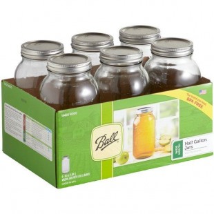 Ball 68100ZFP 64 oz. 2 Quart Wide Mouth Glass Canning Jar with Silver Metal Lid and Band - 6/Case