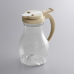 Vollrath 1414-18 Dripcut® 16 oz. Clear Polycarbonate Teardrop Syrup Server with Almond Top