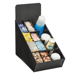 Vollrath LDS-4CUP Black Countertop Slanted Condiment, Cup and Lid Organizer