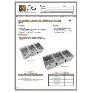 John Boos PB-DISINK101410-3-X 36 Inch Compartment Sink Stainless Steel with Bowls