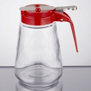 TableCraft 1371RE 12 oz. Glass Syrup Dispenser with Red ABS Top - 12/Pack