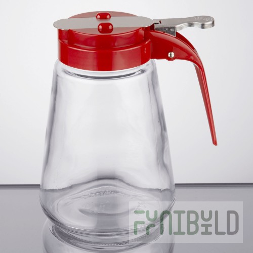 TableCraft 1371RE 12 oz. Glass Syrup Dispenser with Red ABS Top - 12/Pack