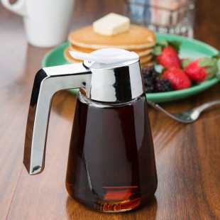 TableCraft 12 oz. Modern Glass Tapered Syrup Dispenser with Chrome-Plated ABS Top - 12/Case