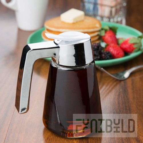 TableCraft 12 oz. Modern Glass Tapered Syrup Dispenser with Chrome-Plated ABS Top - 12/Case