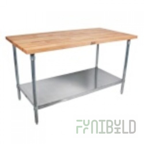 John Boos TNS04 72 Inch Wood Top Work Table with Stainless Steel Undershelf