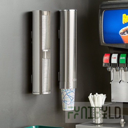 Modular 1003721 Pull-Type Stainless Steel Wall Mount Cup Dispenser for Medium / Large Cups