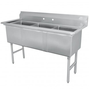Advance Tabco FC-3-1818-24R 80 Inch Sink 3 Compartment with 24 Inch Right Drainboard Stainless Steel