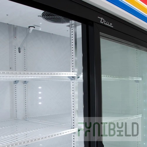 True Refrigeration GDM-47-HC-LD_WH 54 Inch Two Section Refrigerated Merchandiser Black Powder Coated Steel