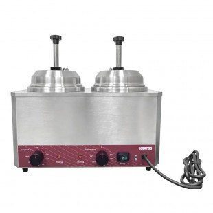 Hubert 29M-042 Kratos Double Hot Topping Warmer And Dispenser 3.5 Qt Heated Spouts And Pumps
