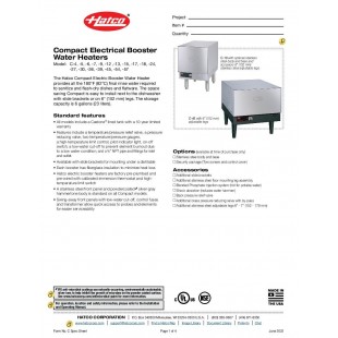 Hatco C-24-208-3-QS 18 Inch Electric Booster Heater 6 Gallon Storage Capacity Stainless Steel
