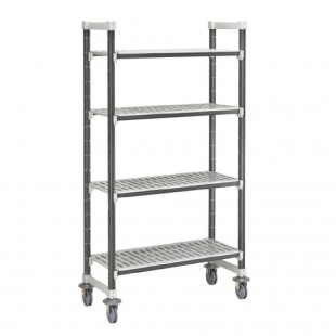 Cambro EXMU214870V4480 48 Inch 4-Tier Mobile Shelving Unit with Antimicrobial Gray