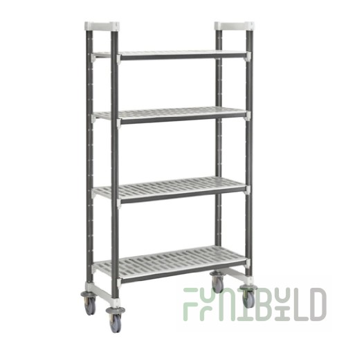 Cambro EXMU214870V4480 48 Inch 4-Tier Mobile Shelving Unit with Antimicrobial Gray