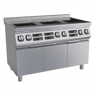 Induction cooker PEI-6/G1, 5 burners of 3.5 kW and 1 burner of 5 kW; power consumption - 22.5 kW. 1165 (1085) * 900 * 859