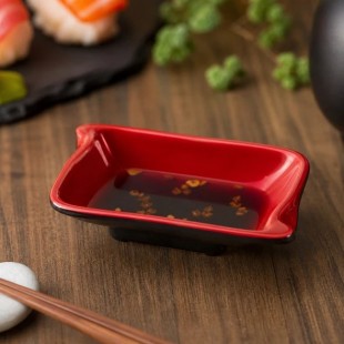 Yanco CR-0002 3 Oz Two-Tone Sauce Dish Rectangular Melamine Black Red