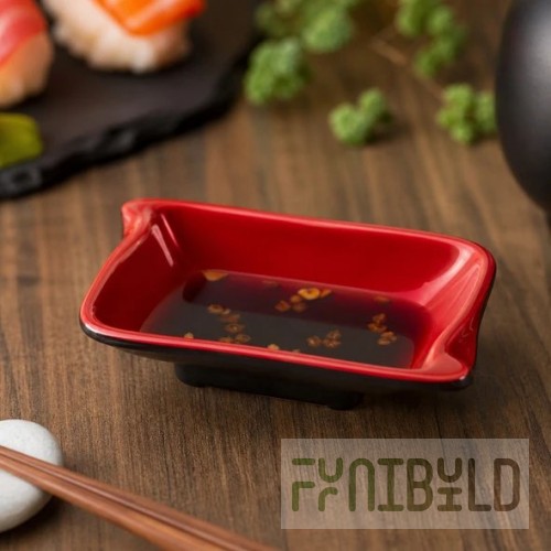 Yanco CR-0002 3 Oz Two-Tone Sauce Dish Rectangular Melamine Black Red