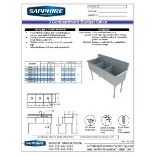 Sapphire Manufacturing SMSQ1821-3 Budget Sink Three Compartment 57