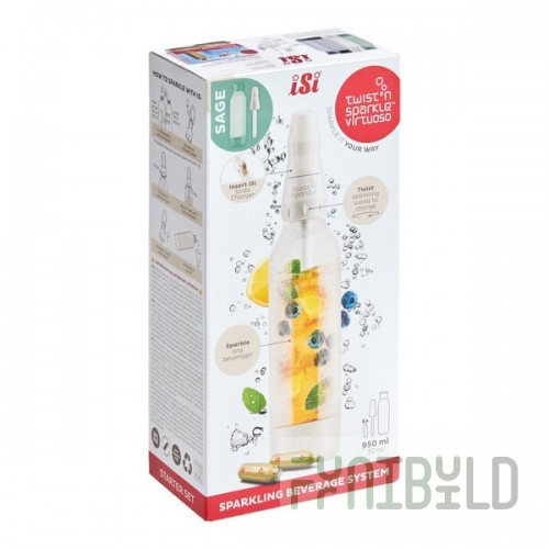 ISi North America 10951601 ISi® Twist'n Sparkle Virtuoso Set Sage Refillable 1 Liter PET Bottle (BPA And Phthalate-free) In Silicone Sleeve