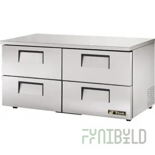 True Refrigeration TUC-60D-4-LP-HC 60 Inch Stainless Steel Refrigerator 2 Section with Drawer Access
