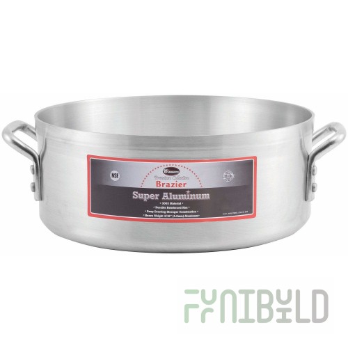 Winco AXBZ-24 24 Quart Brazier Pan Round Without Cover Aluminum