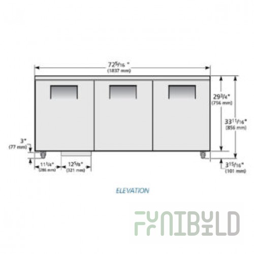 True Refrigeration TUC-72-ADA-HC 72 Inch Stainless Steel Undercounter Refrigerator 3 Section