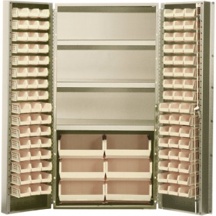 Quantum QSC-BG-36SCL 36 Inch Heavy-Duty Storage Cabinet with Bins Steel Beige Finish